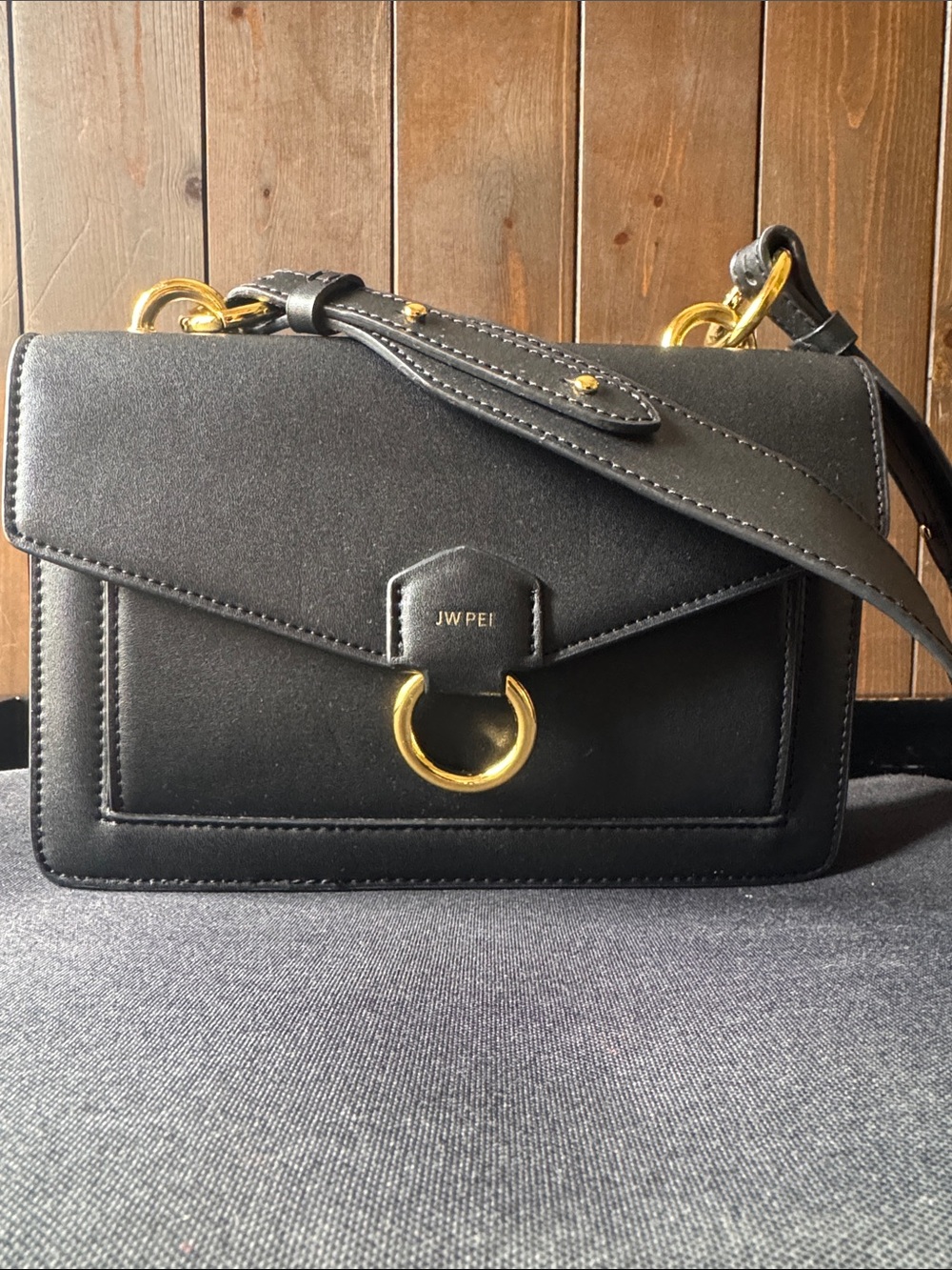 JW PEI Black Crossbody Bag with Gold Ring Hardware